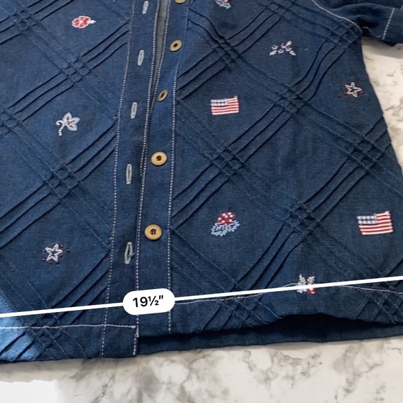 Vintage Koret City Blues Denim USA Button Front Short Sleeve Top Size Small - Picture 7 of 14